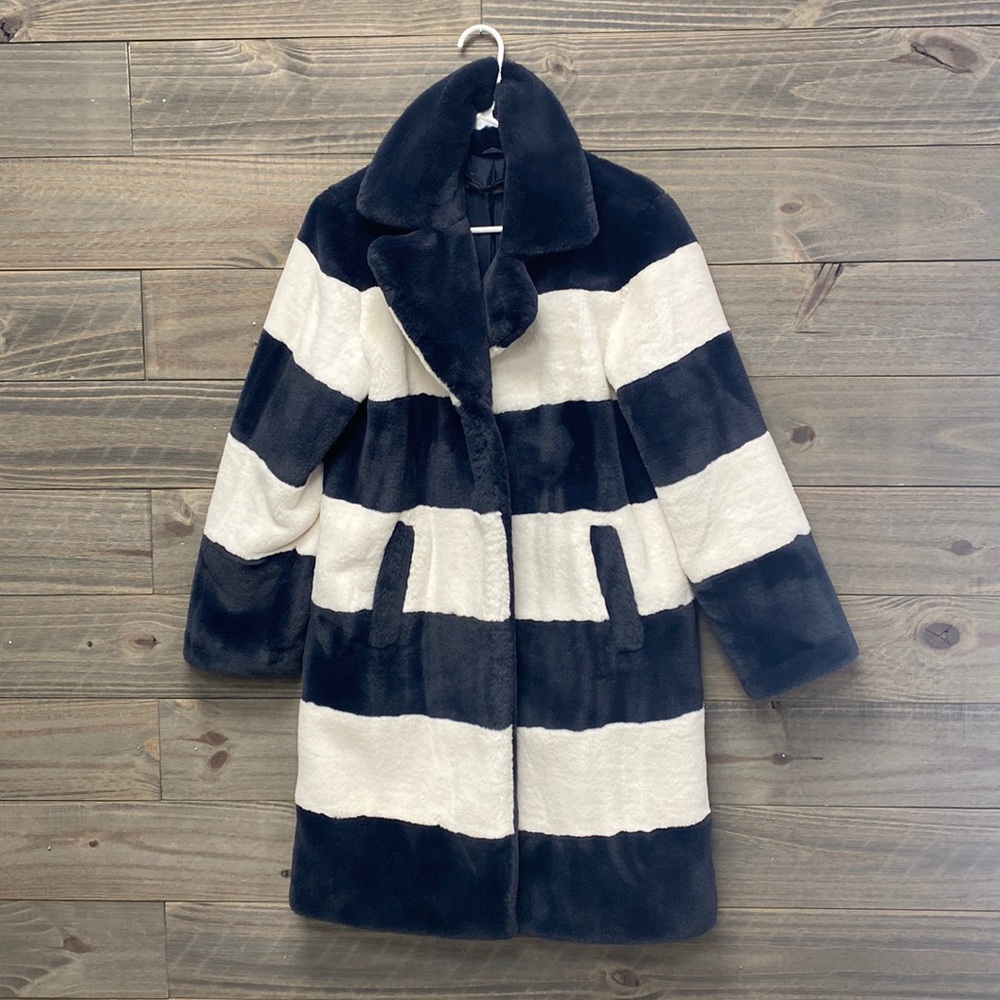 Atlantic-Pacific Stripe Faux Fur Coat